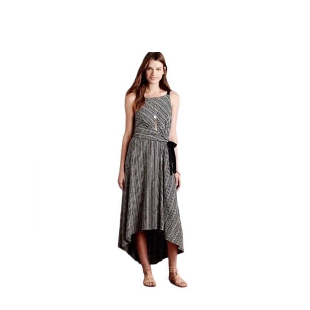 Anthropologie Maeve Salsola Black White Faux Wrap Midi Dress Size S